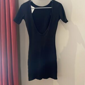 Pull & Bear Plunge Back Black Little Ribbed Dress- NWT- SZ- EUR L